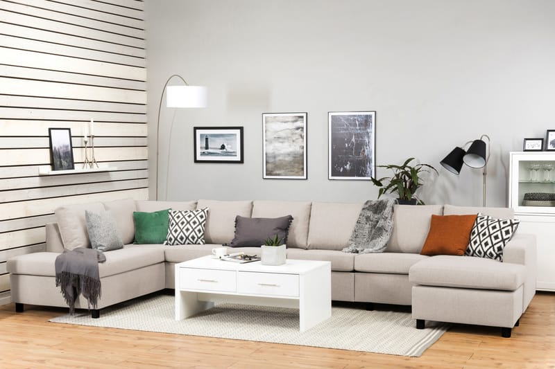 Crazy 6-sits Vänstervänd U-formad XX-Large Soffa med Divan och Schäslong i Tyg - Beige - Möbler - Vardagsrum - Soffor - U-soffor