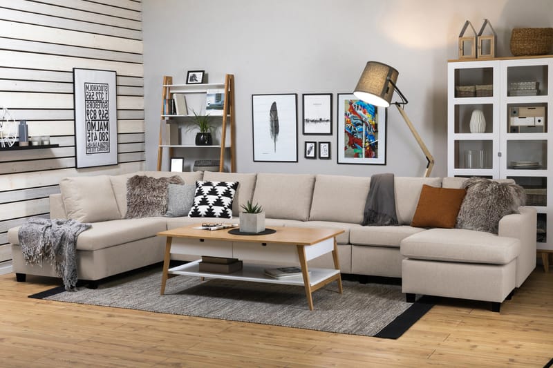Crazy 6-sits Vänstervänd U-formad XX-Large Soffa med Divan och Schäslong i Tyg - Beige - Möbler - Vardagsrum - Soffor - U-soffor