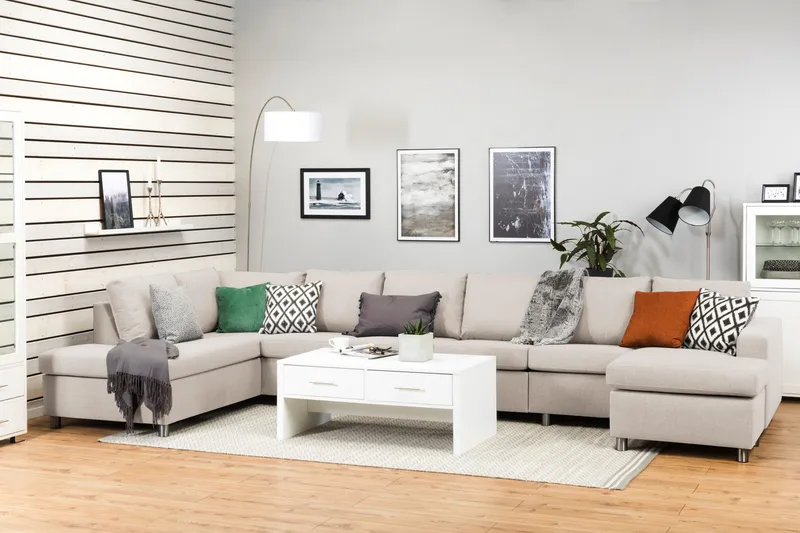 Crazy 6-sits Vänstervänd U-formad XX-Large Soffa med Divan och Schäslong i Tyg - Beige - Möbler - Vardagsrum - Soffor - U-soffor