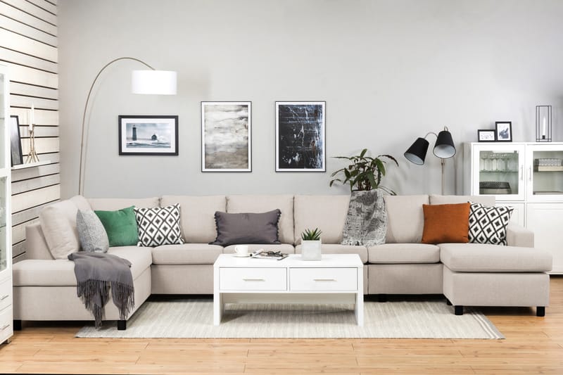Crazy 6-sits Vänstervänd U-formad XX-Large Soffa med Divan och Schäslong i Tyg - Beige - Möbler - Vardagsrum - Soffor - U-soffor