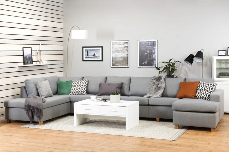 Crazy 6-sits Vänstervänd U-formad XX-Large Soffa med Divan och Schäslong i Tyg - Grå - Möbler - Vardagsrum - Soffor - U-soffor