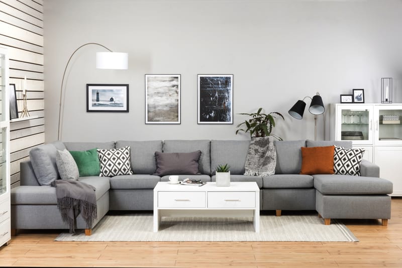 Crazy 6-sits Vänstervänd U-formad XX-Large Soffa med Divan och Schäslong i Tyg - Grå - Möbler - Vardagsrum - Soffor - U-soffor