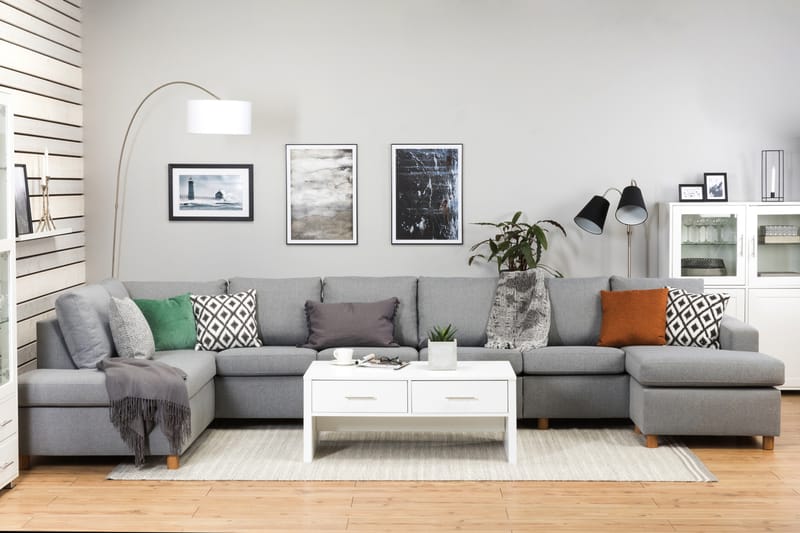 Crazy 6-sits Vänstervänd U-formad XX-Large Soffa med Divan och Schäslong i Tyg - Grå - Möbler - Vardagsrum - Soffor - U-soffor