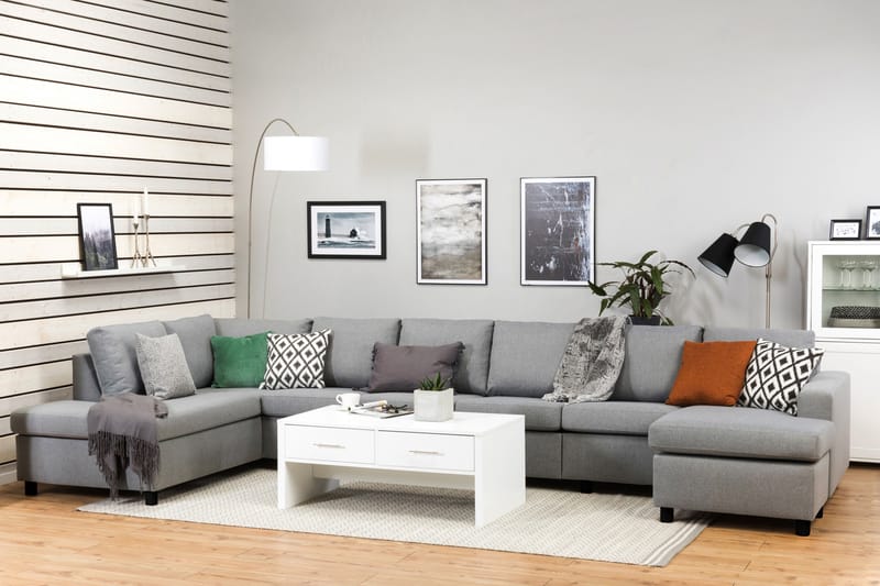 Crazy 6-sits Vänstervänd U-formad XX-Large Soffa med Divan och Schäslong i Tyg - Grå - Möbler - Vardagsrum - Soffor - U-soffor