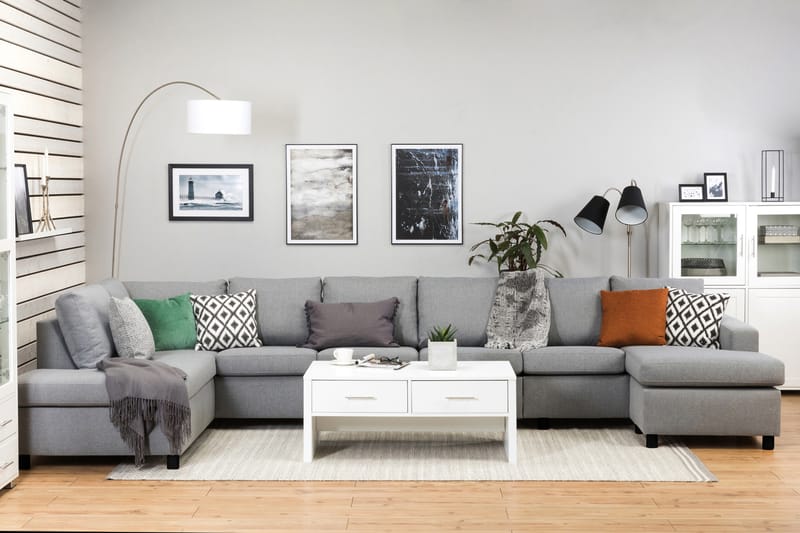 Crazy 6-sits Vänstervänd U-formad XX-Large Soffa med Divan och Schäslong i Tyg - Grå - Möbler - Vardagsrum - Soffor - U-soffor