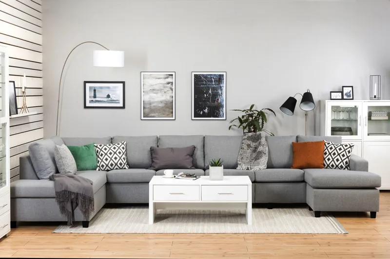 Crazy 6-sits Vänstervänd U-formad XX-Large Soffa med Divan och Schäslong i Tyg - Grå - Möbler - Vardagsrum - Soffor - U-soffor