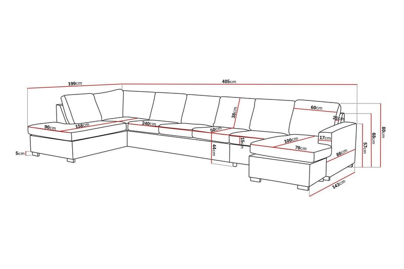 Crazy 6-sits Vänstervänd U-formad XX-Large Soffa med Divan och Schäslong i Tyg - Mörkgrå - Möbler - Vardagsrum - Soffor - U-soffor