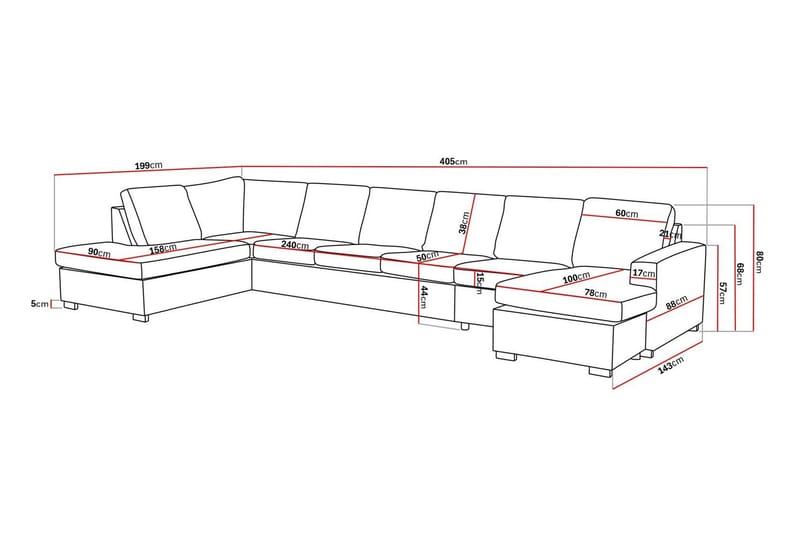 Crazy 6-sits Vänstervänd U-formad XX-Large Soffa med Divan och Schäslong i Tyg - Mörkgrå - Möbler - Vardagsrum - Soffor - U-soffor