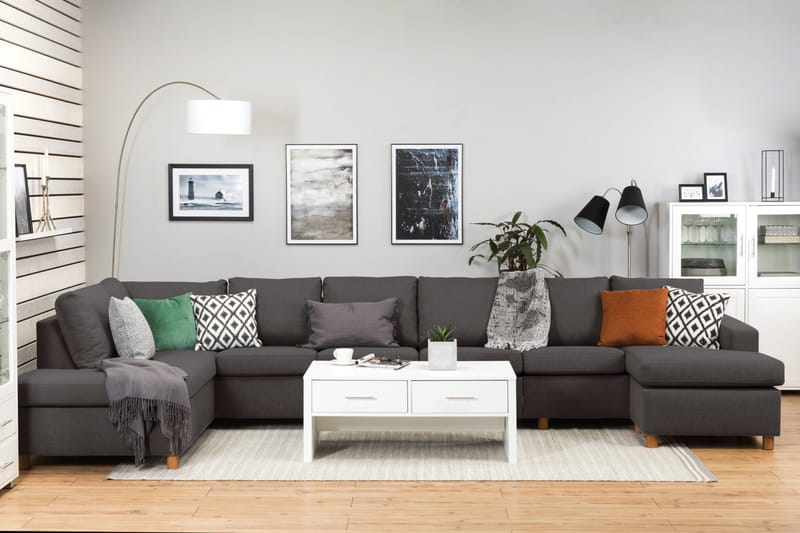 Crazy 6-sits Vänstervänd U-formad XX-Large Soffa med Divan och Schäslong i Tyg - Mörkgrå - Möbler - Vardagsrum - Soffor - U-soffor