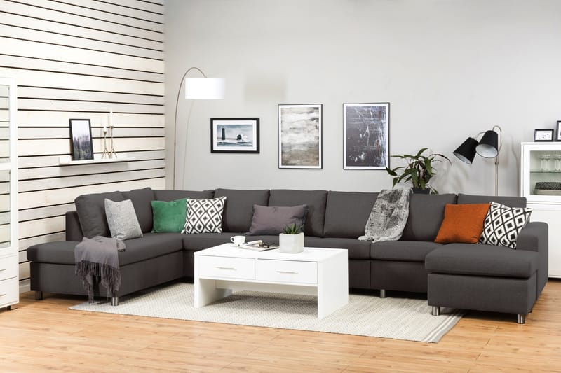 Crazy 6-sits Vänstervänd U-formad XX-Large Soffa med Divan och Schäslong i Tyg - Mörkgrå - Möbler - Vardagsrum - Soffor - U-soffor
