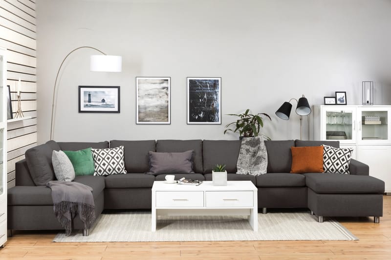 Crazy 6-sits Vänstervänd U-formad XX-Large Soffa med Divan och Schäslong i Tyg - Mörkgrå - Möbler - Vardagsrum - Soffor - U-soffor