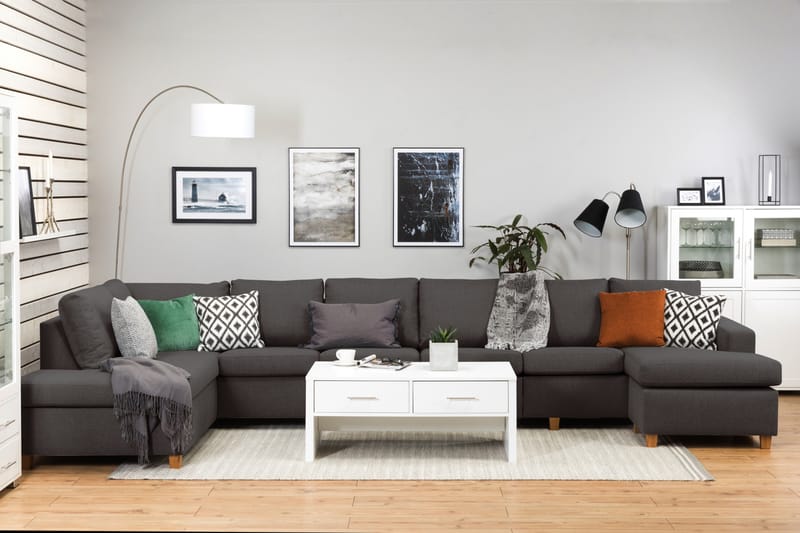 Crazy 6-sits Vänstervänd U-formad XX-Large Soffa med Divan och Schäslong i Tyg - Mörkgrå - Möbler - Vardagsrum - Soffor - U-soffor