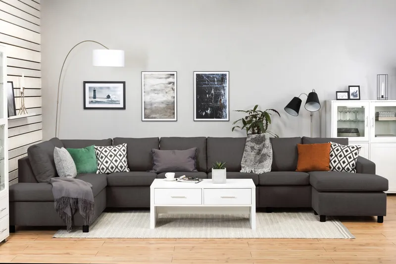 Crazy 6-sits Vänstervänd U-formad XX-Large Soffa med Divan och Schäslong i Tyg - Mörkgrå - Möbler - Vardagsrum - Soffor - U-soffor