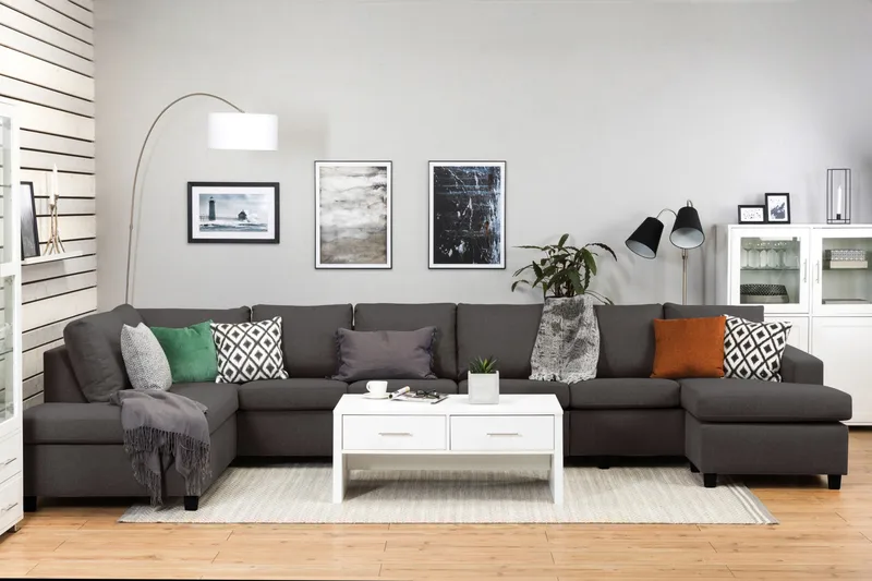 Crazy 6-sits Vänstervänd U-formad XX-Large Soffa med Divan och Schäslong i Tyg - Mörkgrå - Möbler - Vardagsrum - Soffor - U-soffor