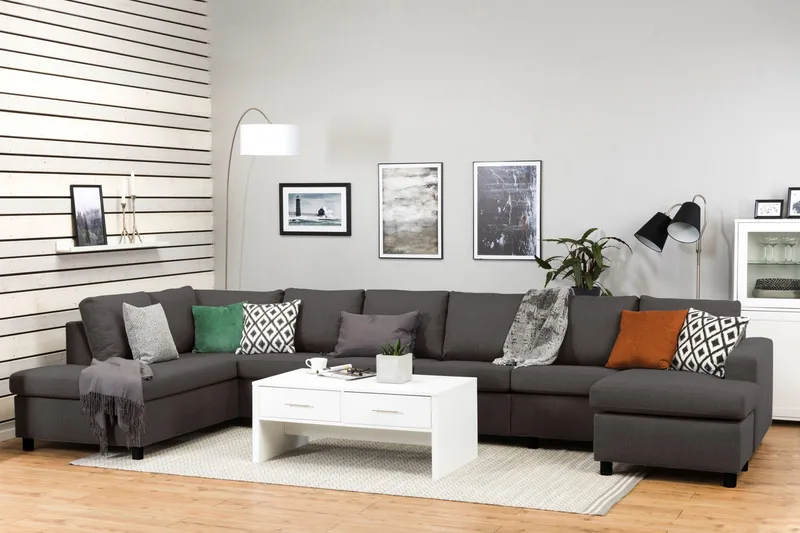 Crazy 6-sits Vänstervänd U-formad XX-Large Soffa med Divan och Schäslong i Tyg - Mörkgrå - Möbler - Vardagsrum - Soffor - U-soffor