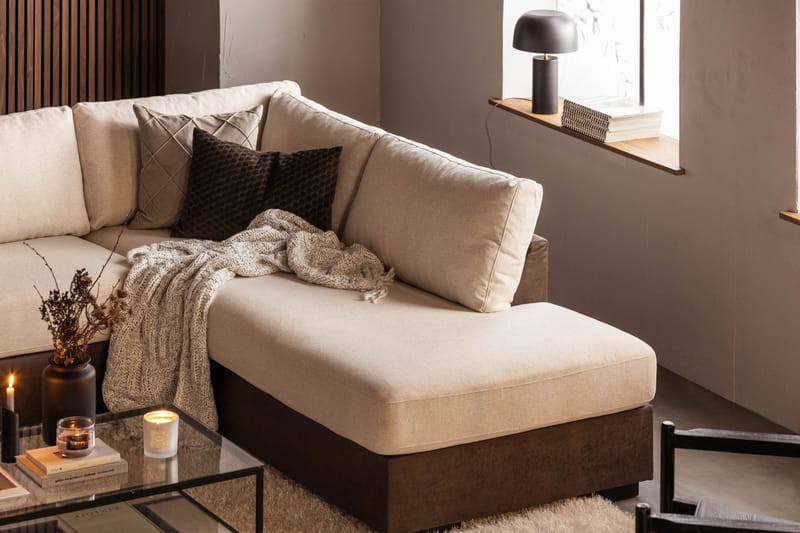 Cuba 5-sits Högervänd U-formad Soffa med Divan och Schäslong i Konstläder/Tyg - Brun / Beige - Möbler - Vardagsrum - Soffor - U-soffor