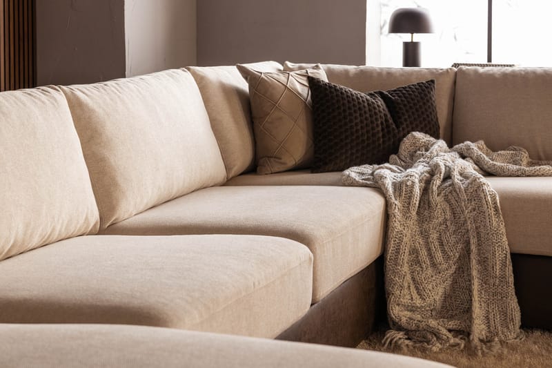 Cuba 5-sits Högervänd U-formad Soffa med Divan och Schäslong i Konstläder/Tyg - Brun / Beige - Möbler - Vardagsrum - Soffor - U-soffor