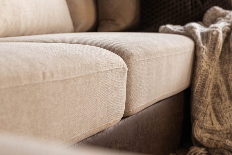 Cuba 5-sits Högervänd U-formad Soffa med Divan och Schäslong i Konstläder/Tyg - Brun / Beige - Möbler - Vardagsrum - Soffor - U-soffor