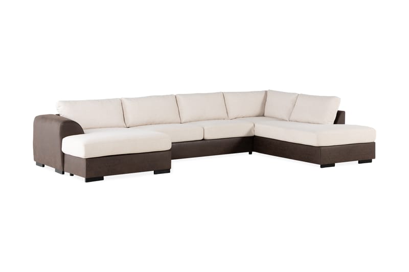 Cuba 5-sits Högervänd U-formad Soffa med Divan och Schäslong i Konstläder/Tyg - Brun / Beige - Möbler - Vardagsrum - Soffor - U-soffor