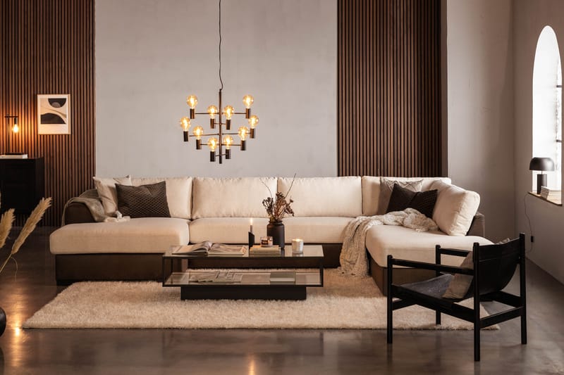 Cuba 5-sits Högervänd U-formad Soffa med Divan och Schäslong i Konstläder/Tyg - Brun / Beige - Möbler - Vardagsrum - Soffor - U-soffor