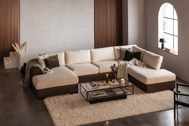 Cuba 5-sits Högervänd U-formad Soffa med Divan och Schäslong i Konstläder/Tyg - Brun / Beige - Möbler - Vardagsrum - Soffor - U-soffor