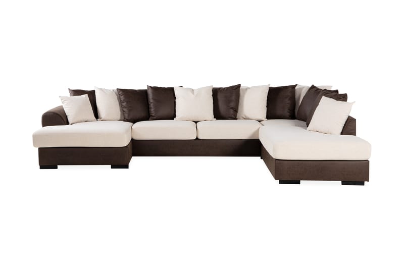 Cuba 5-sits Högervänd U-formad Soffa med Divan och Schäslong i Konstläder/Tyg inkl Kuvertkuddar - Brun / Beige - Möbler - Vardagsrum - Soffor - U-soffor
