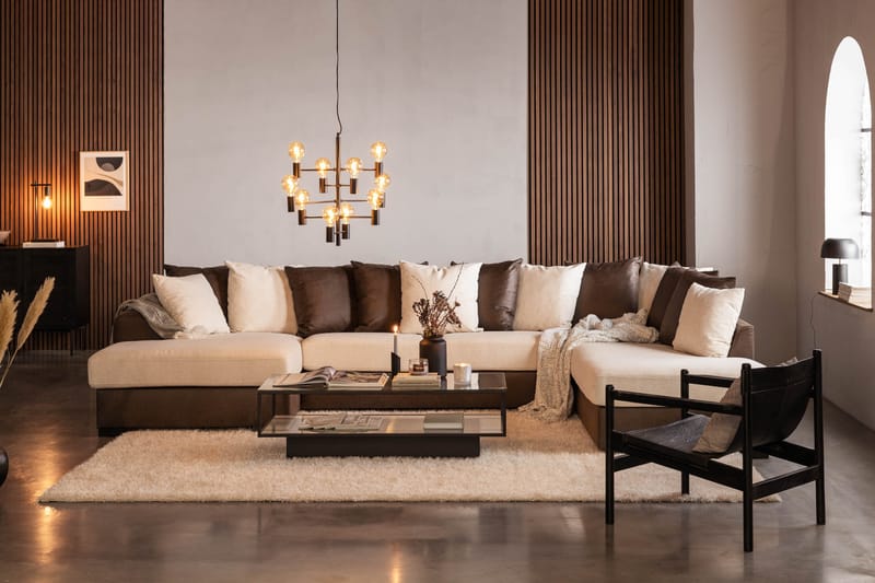 Cuba 5-sits Högervänd U-formad Soffa med Divan och Schäslong i Konstläder/Tyg inkl Kuvertkuddar - Brun / Beige - Möbler - Vardagsrum - Soffor - U-soffor