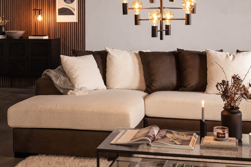Cuba 5-sits Högervänd U-formad Soffa med Divan och Schäslong i Konstläder/Tyg inkl Kuvertkuddar - Brun / Beige - Möbler - Vardagsrum - Soffor - U-soffor