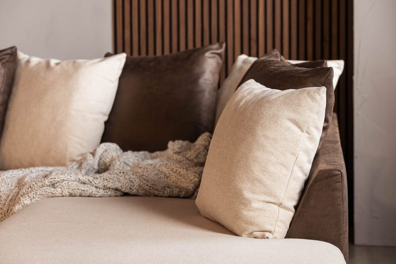 Cuba 5-sits Högervänd U-formad Soffa med Divan och Schäslong i Konstläder/Tyg inkl Kuvertkuddar - Brun / Beige - Möbler - Vardagsrum - Soffor - U-soffor
