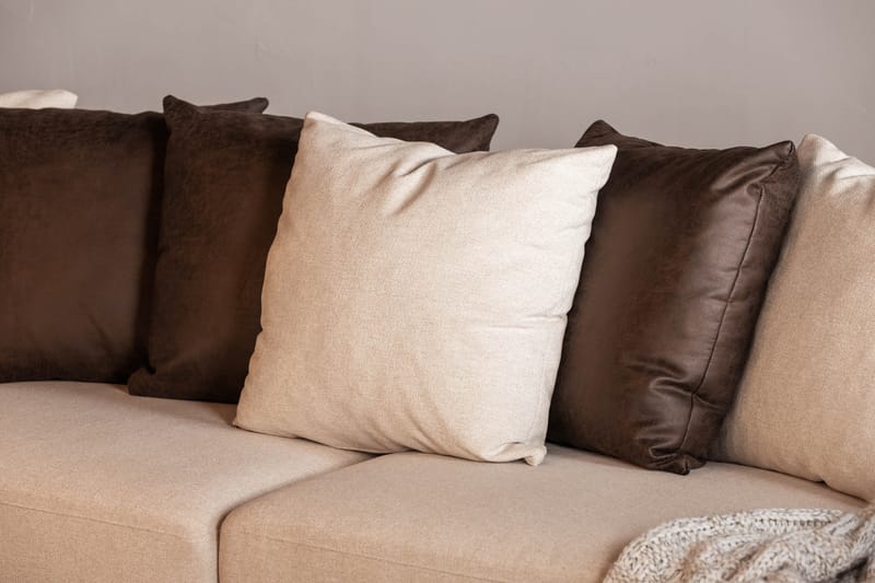 Cuba 5-sits Högervänd U-formad Soffa med Divan och Schäslong i Konstläder/Tyg inkl Kuvertkuddar - Brun / Beige - Möbler - Vardagsrum - Soffor - U-soffor