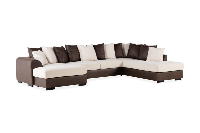 Cuba 5-sits Högervänd U-formad Soffa med Divan och Schäslong i Konstläder/Tyg inkl Kuvertkuddar - Brun / Beige - Möbler - Vardagsrum - Soffor - U-soffor