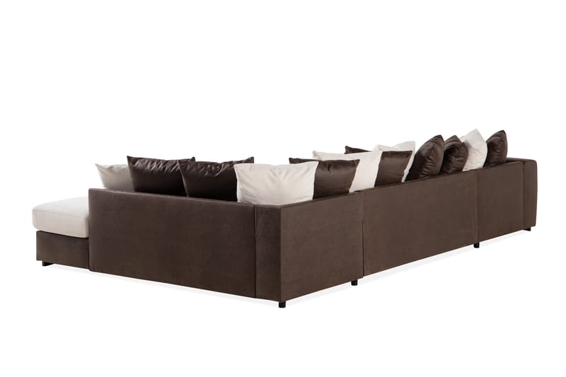 Cuba 5-sits Högervänd U-formad Soffa med Divan och Schäslong i Konstläder/Tyg inkl Kuvertkuddar - Brun / Beige - Möbler - Vardagsrum - Soffor - U-soffor