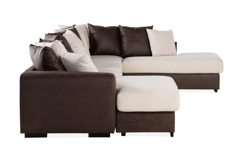 Cuba 5-sits Högervänd U-formad Soffa med Divan och Schäslong i Konstläder/Tyg inkl Kuvertkuddar - Brun / Beige - Möbler - Vardagsrum - Soffor - U-soffor