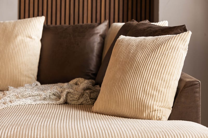 Cuba 5-sits Högervänd U-formad Soffa med Divan och Schäslong i Manchester/Konstläder inkl Kuvertkuddar - Brun / Beige - Möbler - Vardagsrum - Soffor - U-soffor