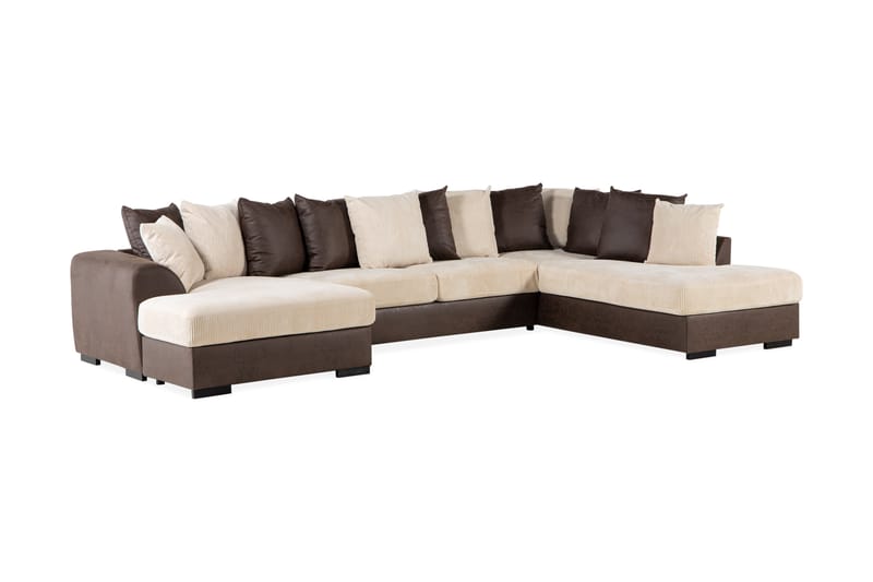Cuba 5-sits Högervänd U-formad Soffa med Divan och Schäslong i Manchester/Konstläder inkl Kuvertkuddar - Brun / Beige - Möbler - Vardagsrum - Soffor - U-soffor