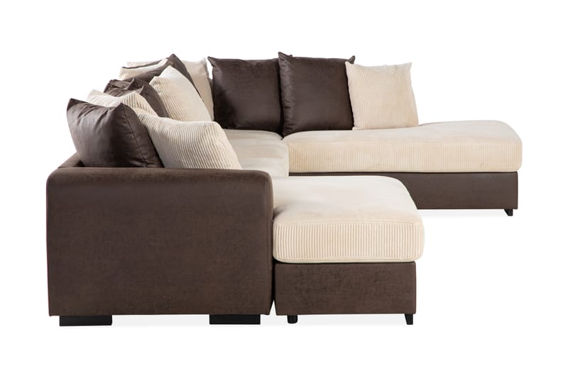 Cuba 5-sits Högervänd U-formad Soffa med Divan och Schäslong i Manchester/Konstläder inkl Kuvertkuddar - Brun / Beige - Möbler - Vardagsrum - Soffor - U-soffor