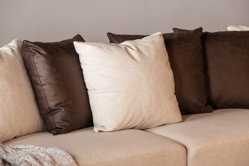 Cuba 5-sits Vänstervänd U-formad Soffa med Divan och Schäslong i Konstläder/Tyg inkl Kuvertkuddar - Brun / Beige - Möbler - Vardagsrum - Soffor - U-soffor