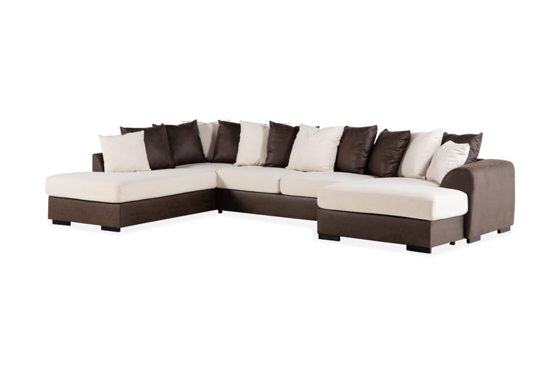 Cuba 5-sits Vänstervänd U-formad Soffa med Divan och Schäslong i Konstläder/Tyg inkl Kuvertkuddar - Brun / Beige - Möbler - Vardagsrum - Soffor - U-soffor