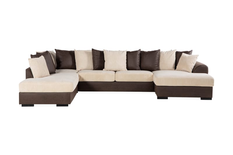 Cuba 5-sits Vänstervänd U-formad Soffa med Divan och Schäslong i Manchester/Konstläder inkl Kuvertkuddar - Brun / Beige - Möbler - Vardagsrum - Soffor - U-soffor