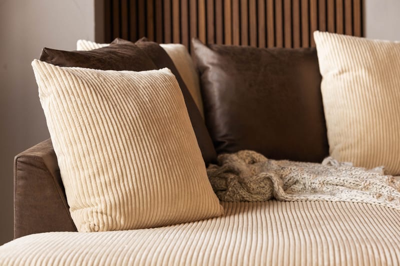 Cuba 5-sits Vänstervänd U-formad Soffa med Divan och Schäslong i Manchester/Konstläder inkl Kuvertkuddar - Brun / Beige - Möbler - Vardagsrum - Soffor - U-soffor