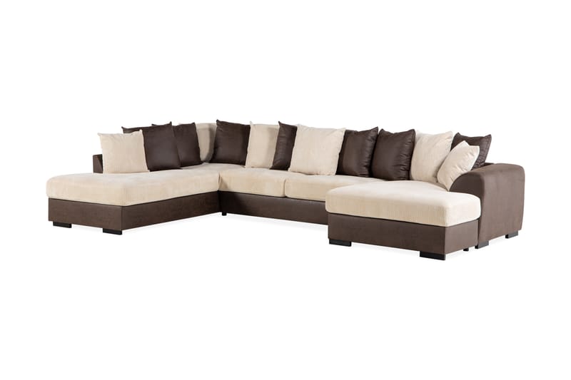 Cuba 5-sits Vänstervänd U-formad Soffa med Divan och Schäslong i Manchester/Konstläder inkl Kuvertkuddar - Brun / Beige - Möbler - Vardagsrum - Soffor - U-soffor