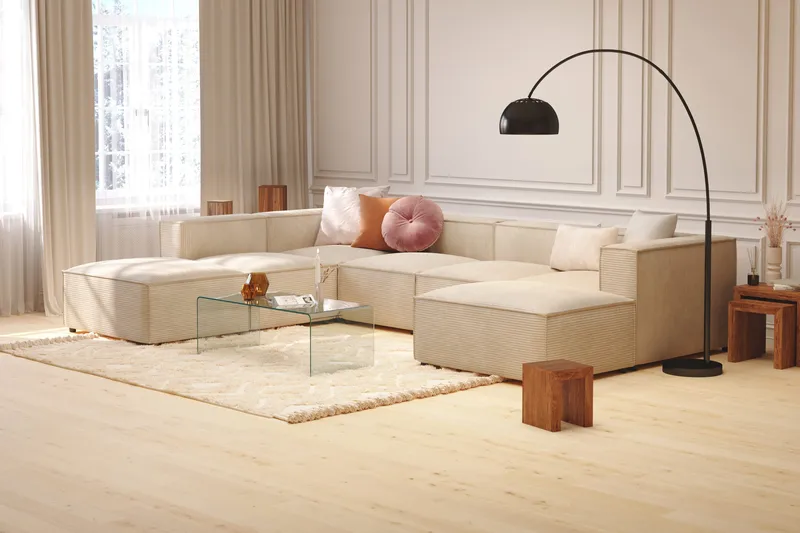 Cubo 5-sits U-formad Djup Modulsoffa med Divan och Schäslong i Manchester - Beige - Möbler - Vardagsrum - Soffor - U-soffor