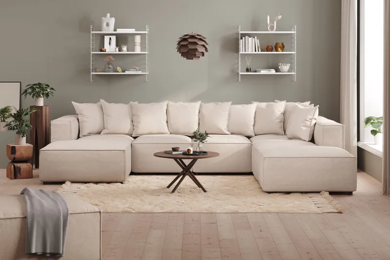 Cubo 5-sits U-formad Djup Modulsoffa Med Divan och Schäslong i Sammet - Beige - Möbler - Vardagsrum - Soffor - U-soffor