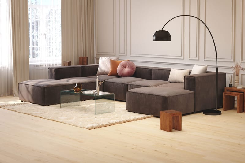 Cubo 5-sits U-formad Djup Modulsoffa Med Divan och Schäslong i Sammet - Mörkgrå - Möbler - Vardagsrum - Soffor - Sammetssoffor