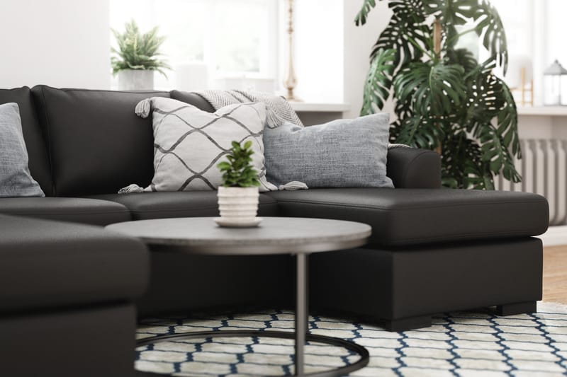 DAWSON U-soffa Large med Divan Höger Konstläder Svart - Möbler - Vardagsrum - Soffor - U-soffor