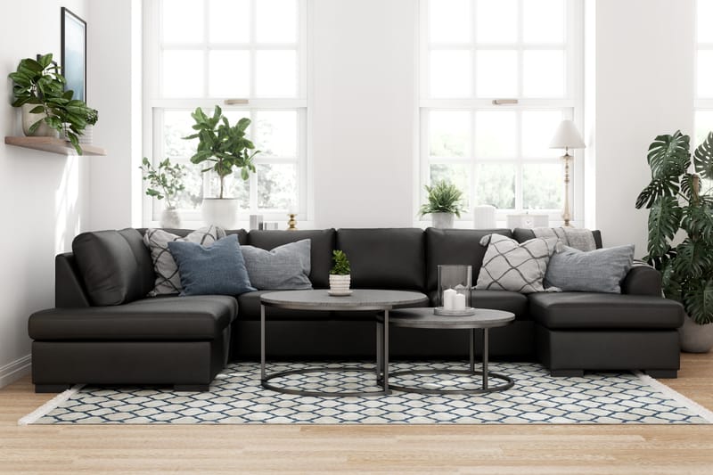 DAWSON U-soffa Large med Divan Höger Konstläder Svart - Möbler - Vardagsrum - Soffor - U-soffor