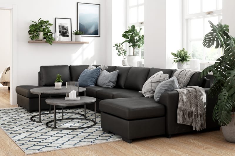 DAWSON U-soffa Large med Divan Höger Konstläder Svart - Möbler - Vardagsrum - Soffor - U-soffor