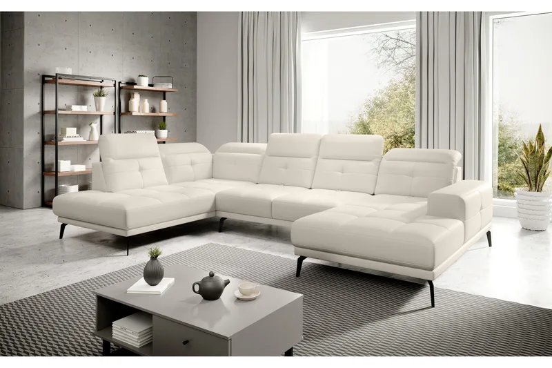 Devender Soffa m. Divan och Schäslong, Cremevit
