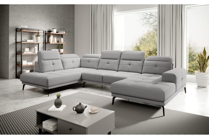 Devender Soffa m. Divan och Schäslong, Ljusgrå