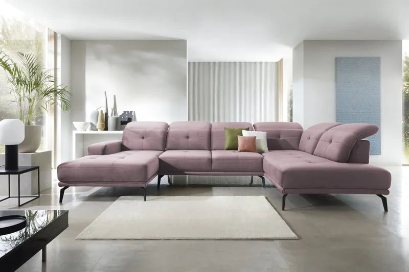 Devender Soffa m. Divan och Schäslong - Ljusrosa - Möbler - Vardagsrum - Soffor - U-soffor